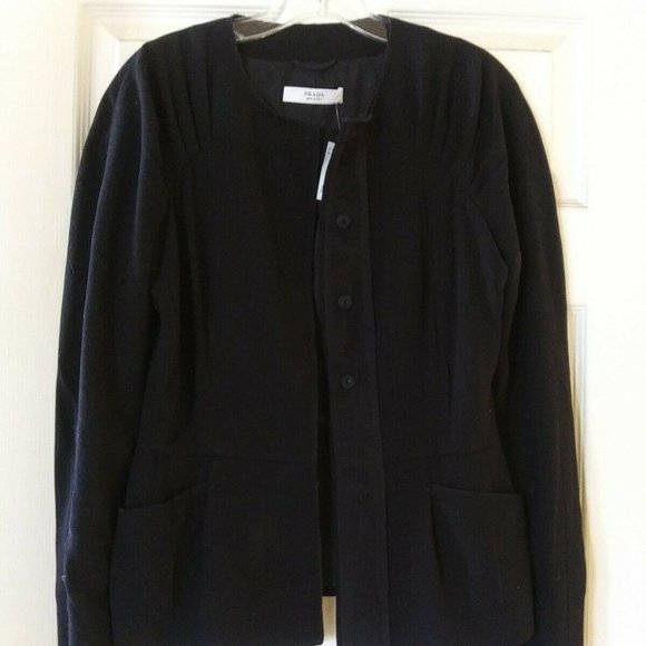 PRADA Black Pleated Top Blazer suit Jacket 42 pockets snap closure